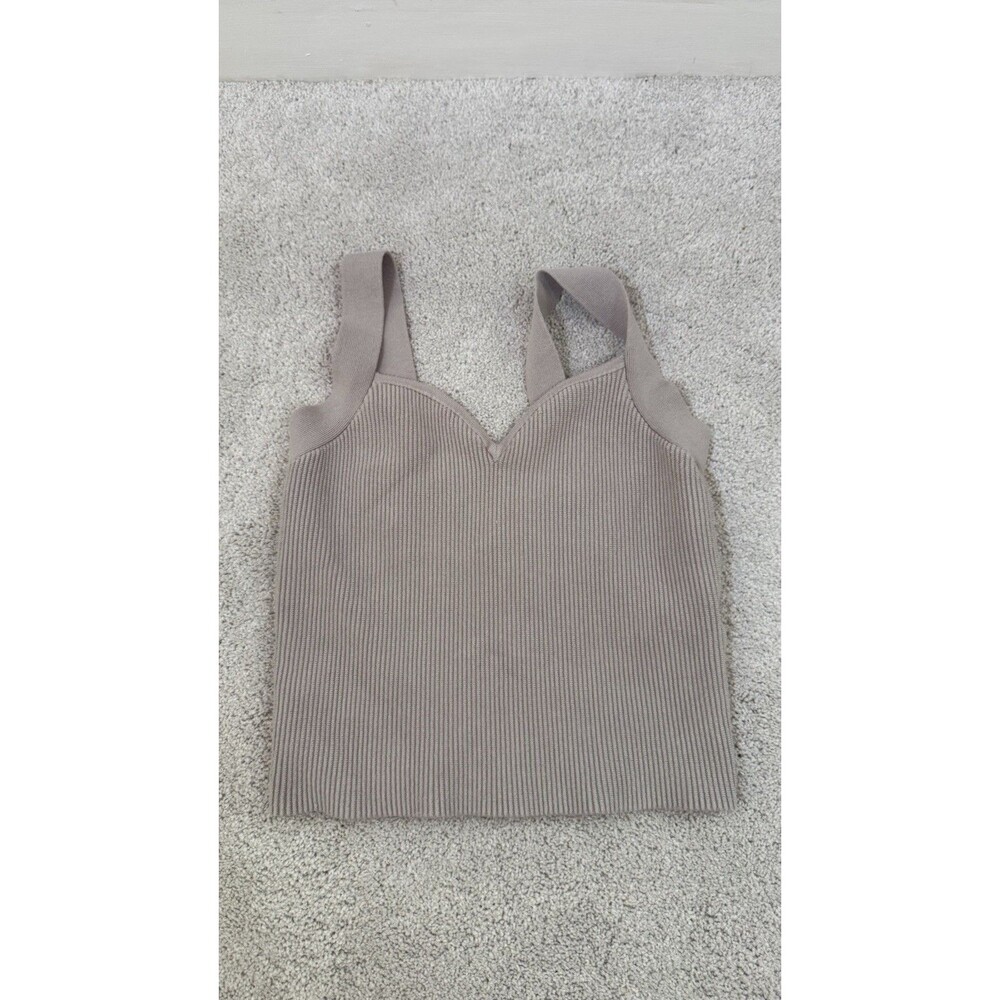 Abercrombie & Fitch Womens Beige Ribbed Knit V-Neck Wide Strap Tank - L